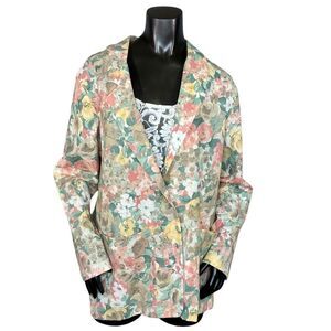 Elizabeth Williams Vintage Blazer Watercolor Floral Cottagecore Pastel SZ 18